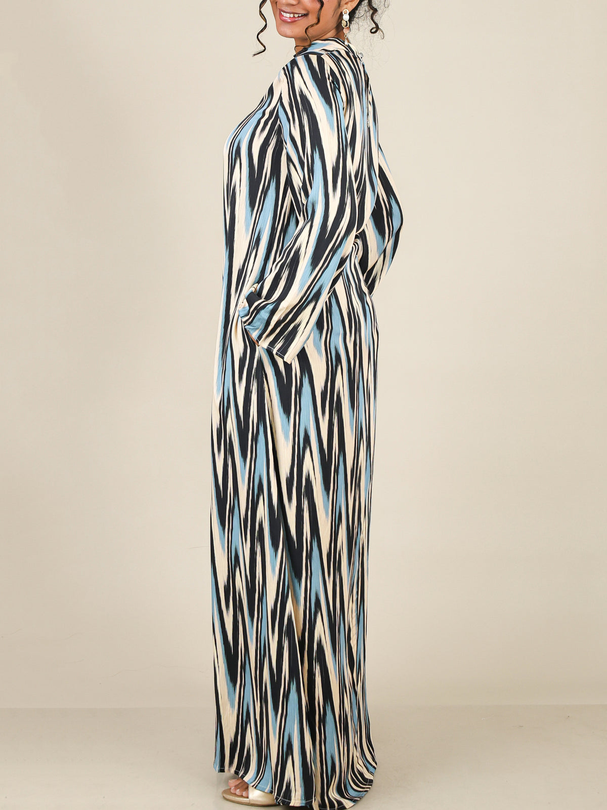 Marvelle Blue Abstract Print Abaya