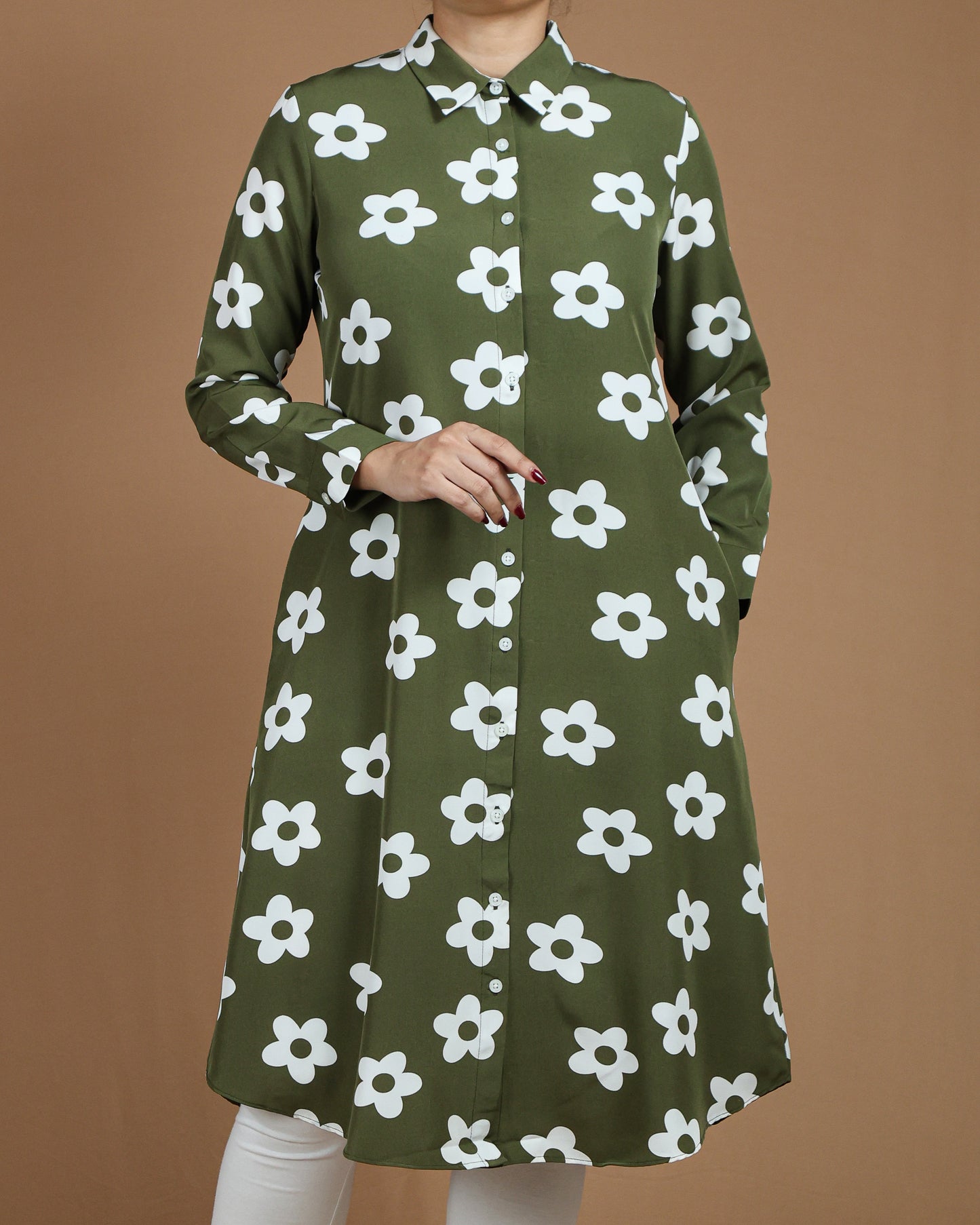 Elegant White Floral Long Shirt for Women