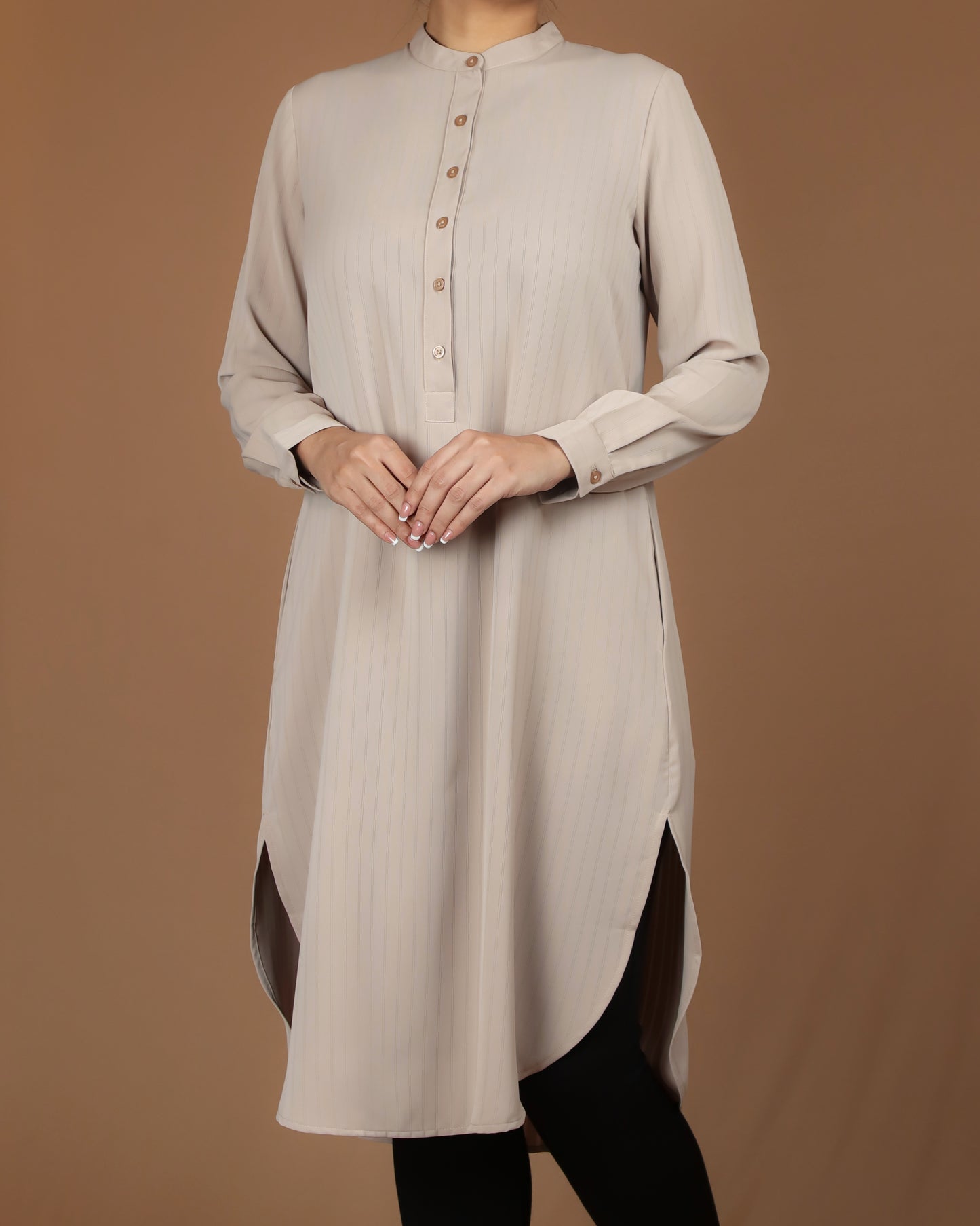 Sandstone Silky Striped Long Shirt