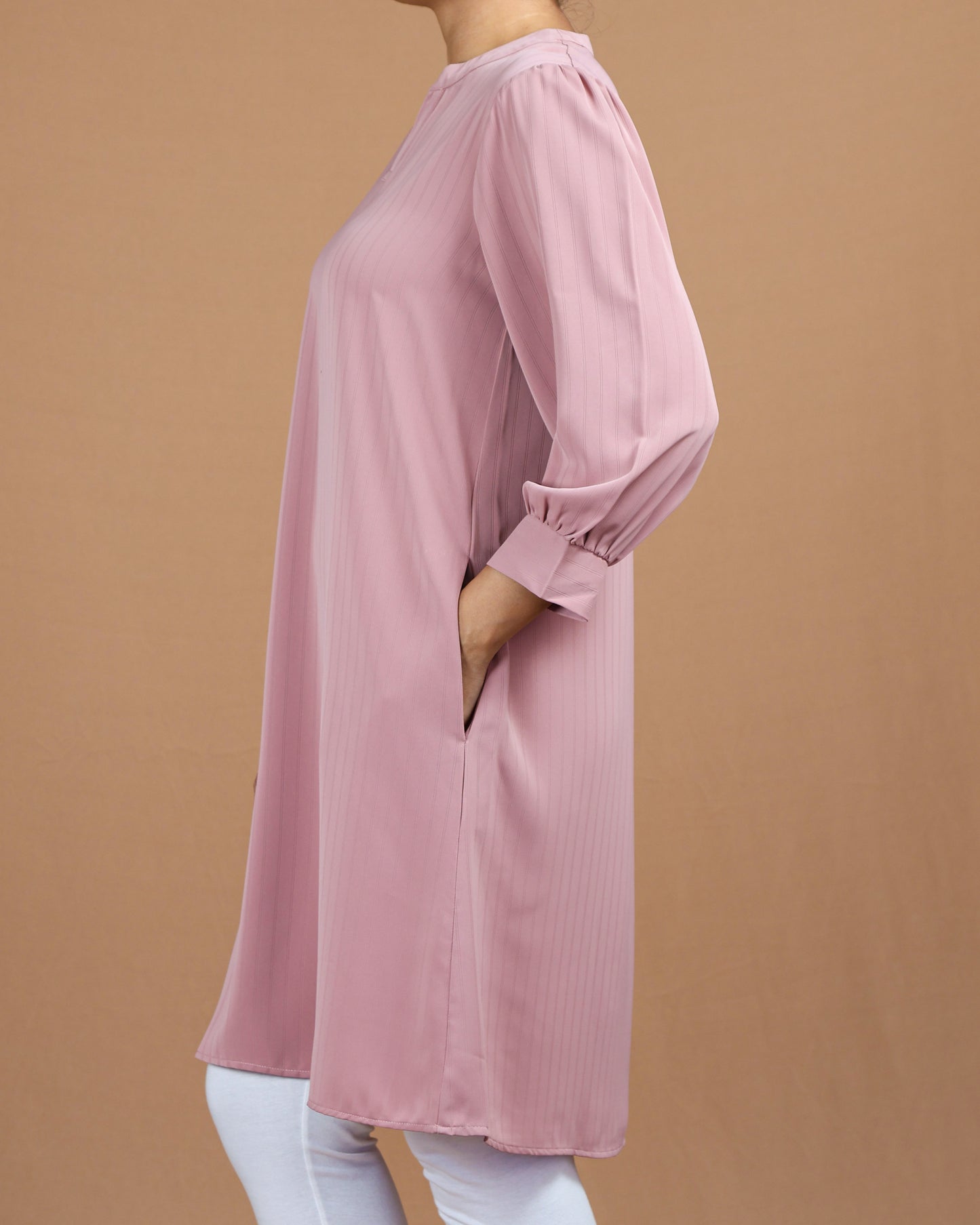V-Neck Knee-Length Top – Soft Polyester Elegance