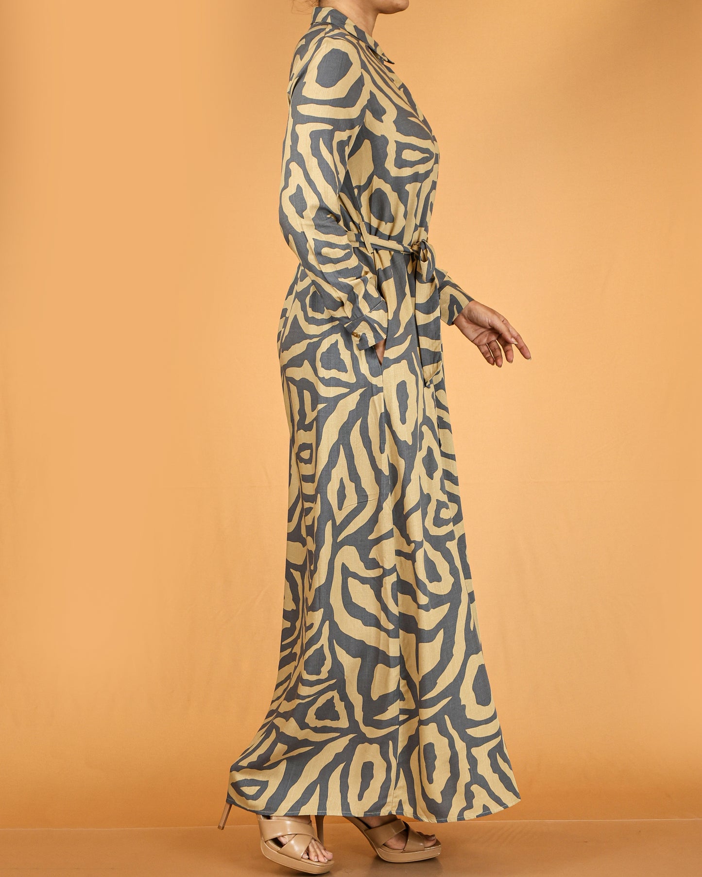 Printed abstract button-down maxi dress