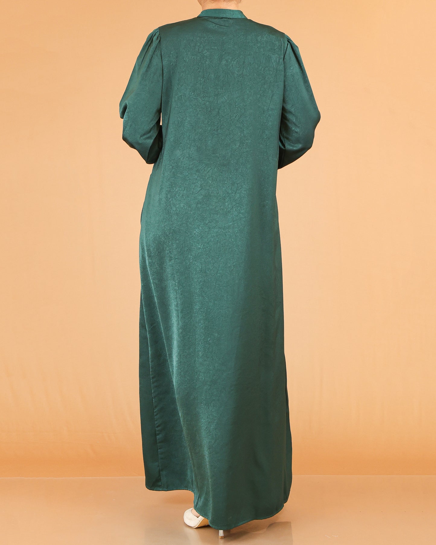 Emerald Green Mandarin Collar Abaya with Button Placket Detail