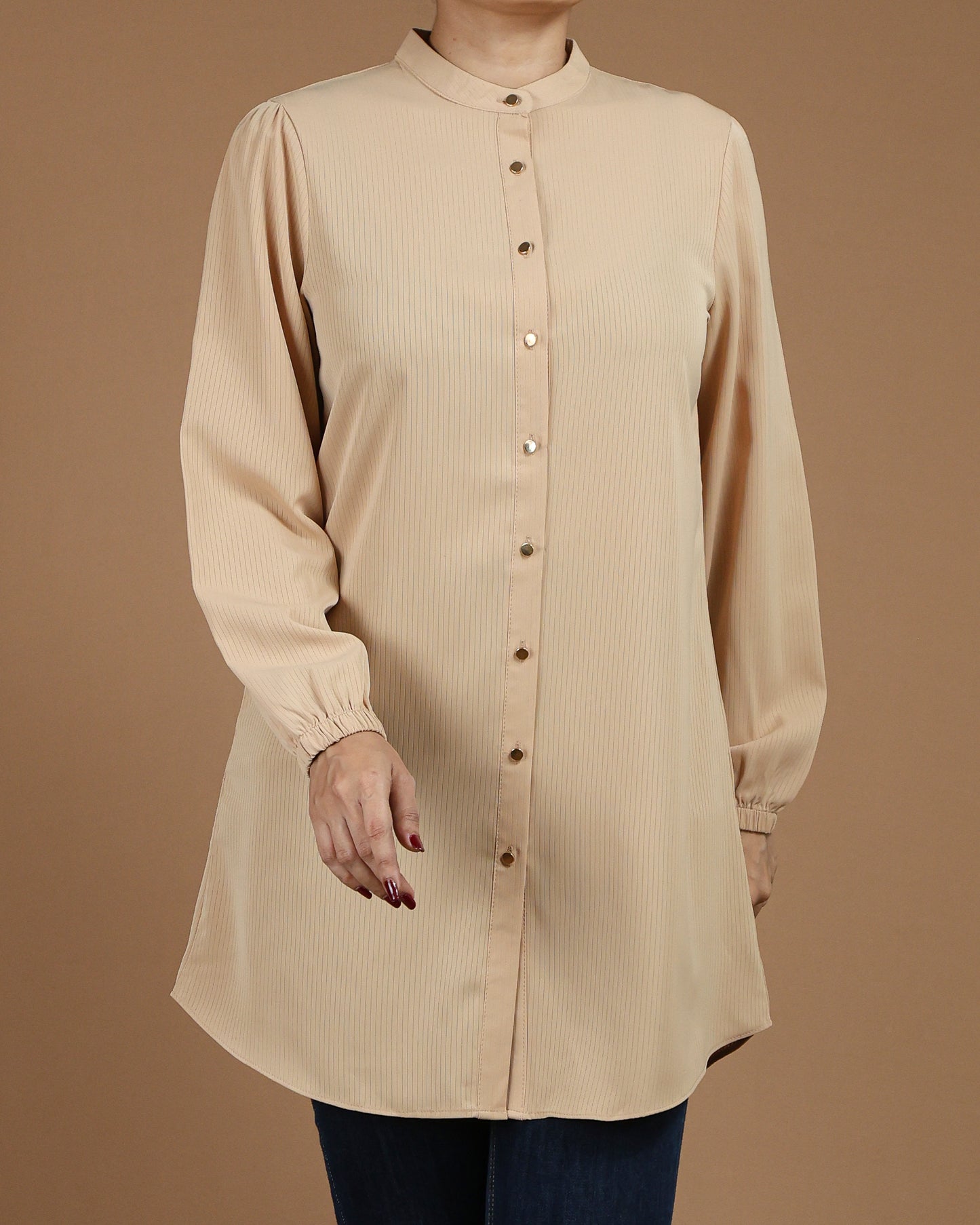 Minimalist High-Neck Long Sleeve Tunic Dress