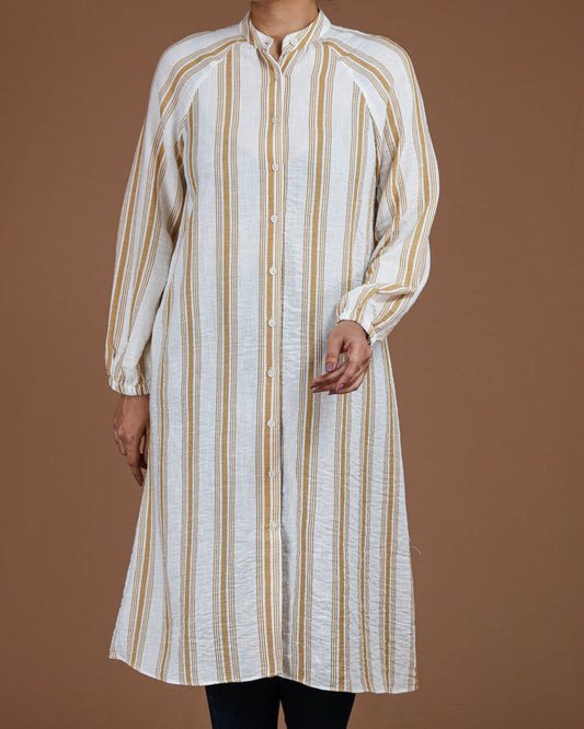 Effortless Striped Linen-Cotton Kurta Dress