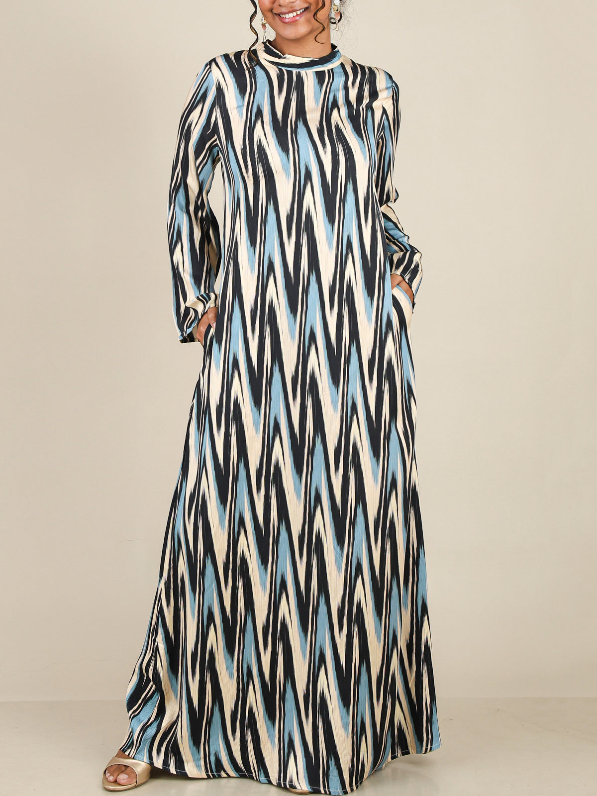 Marvelle Blue Abstract Print Abaya