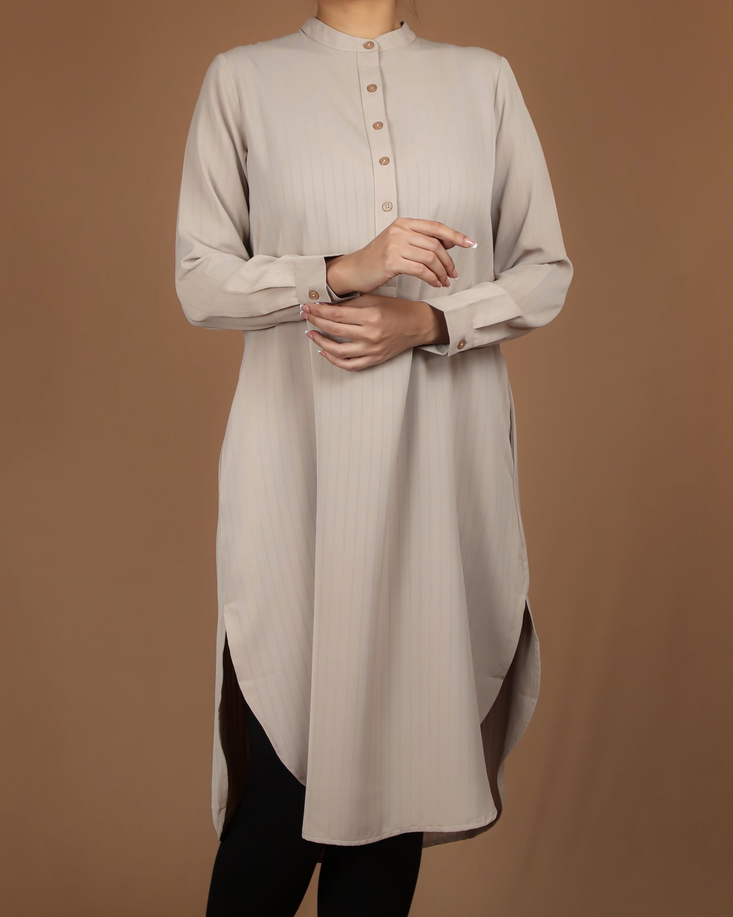 Sandstone Silky Striped Long Shirt