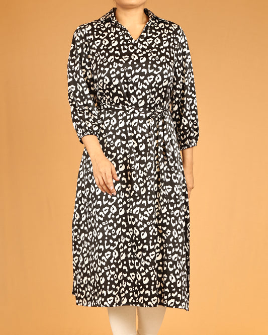 Onyx Ivory Leopard V-Neck Belted Top