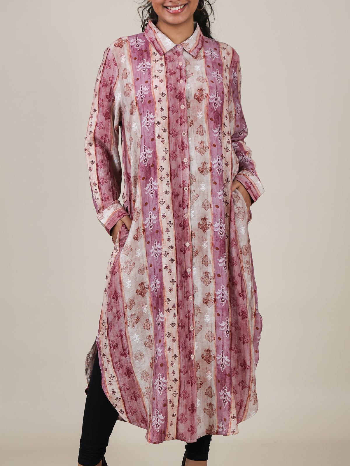 Nerissa Rose Stripe Print Shirt Dress