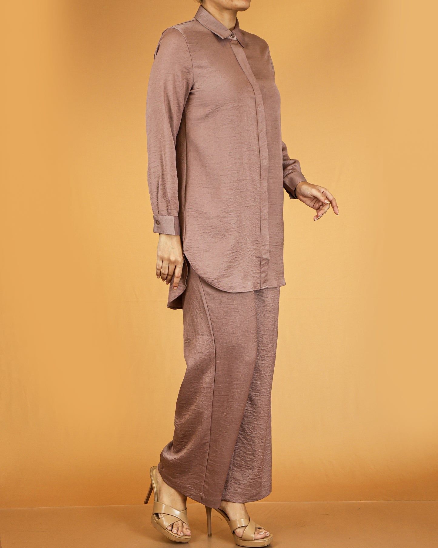 Elegant Long Shirt & Wide-Leg Pant Co-ord Set