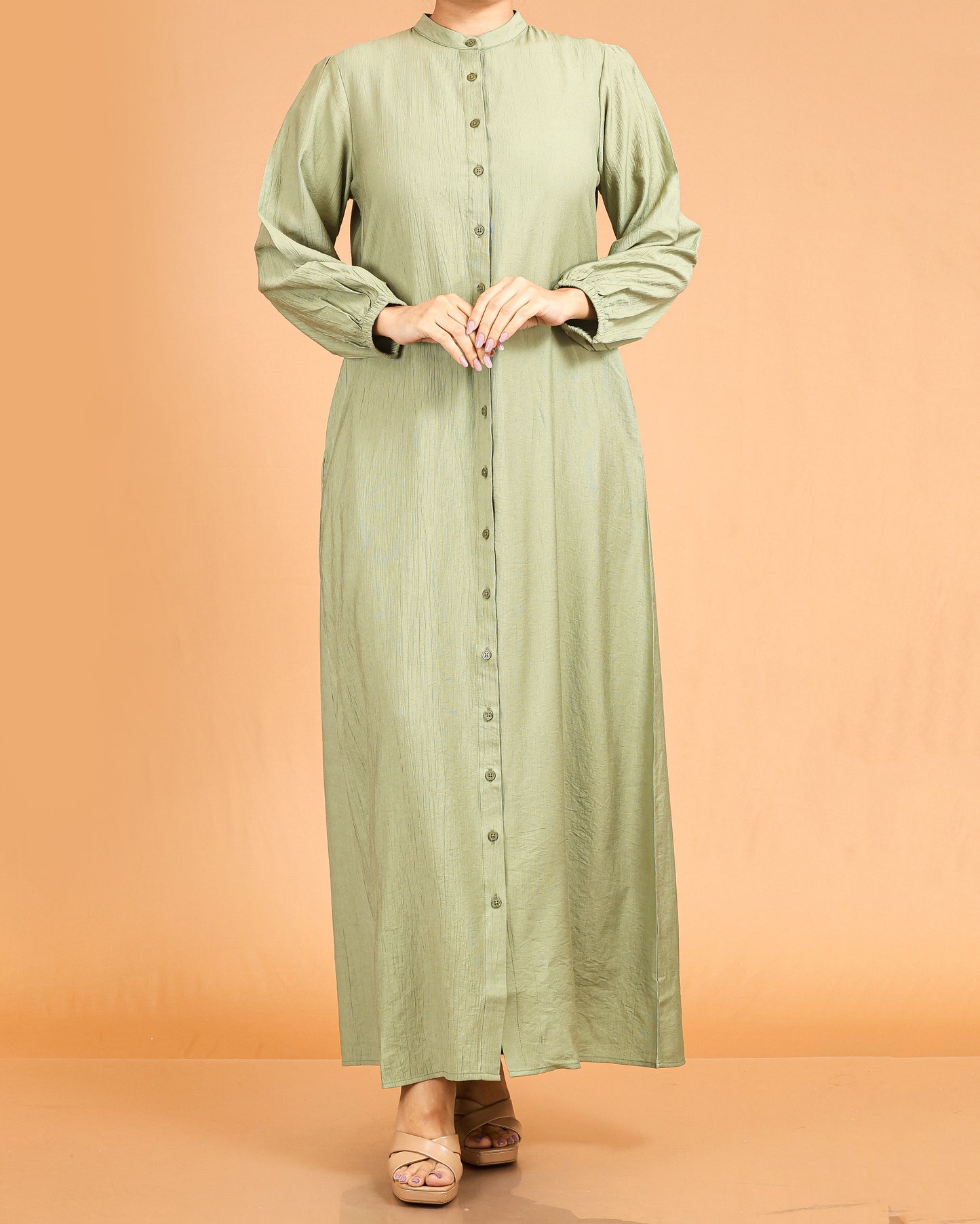 Serene Textured Full-Length Button Maxi – Green