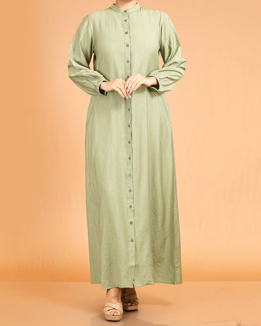 Serene Textured Full-Length Button Maxi – Green