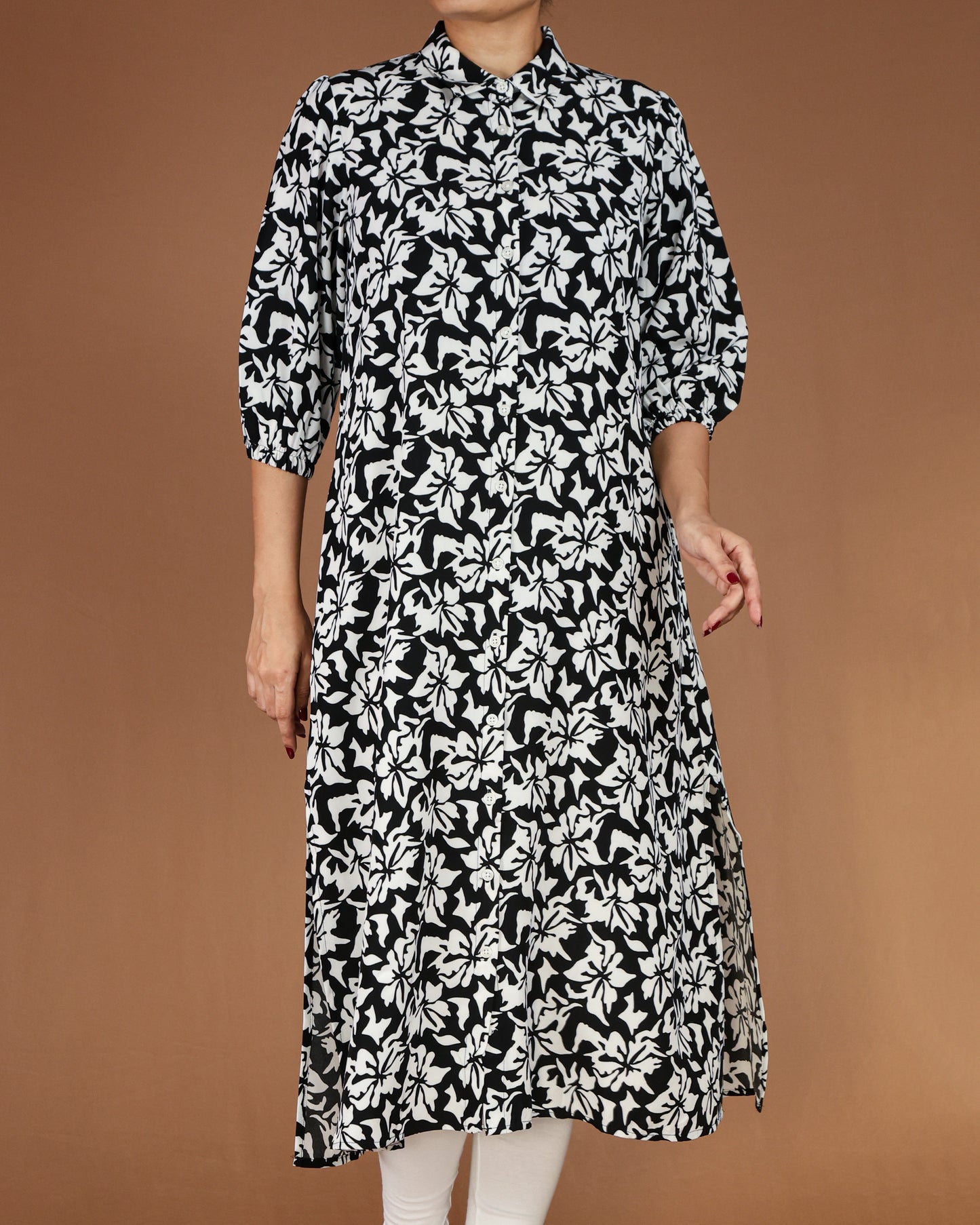 Floral Button-Down Midi Shirt Dress