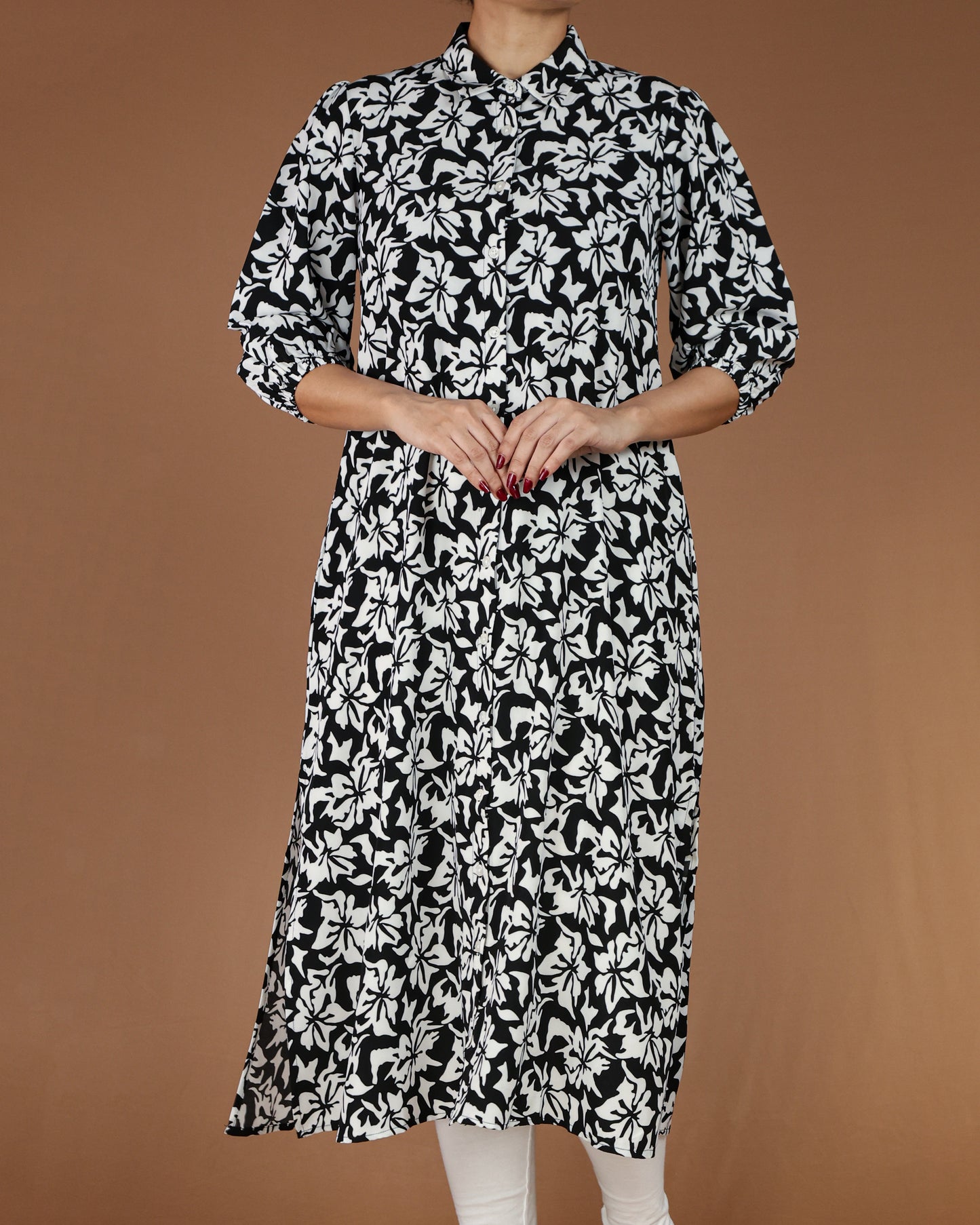 Floral Button-Down Midi Shirt Dress