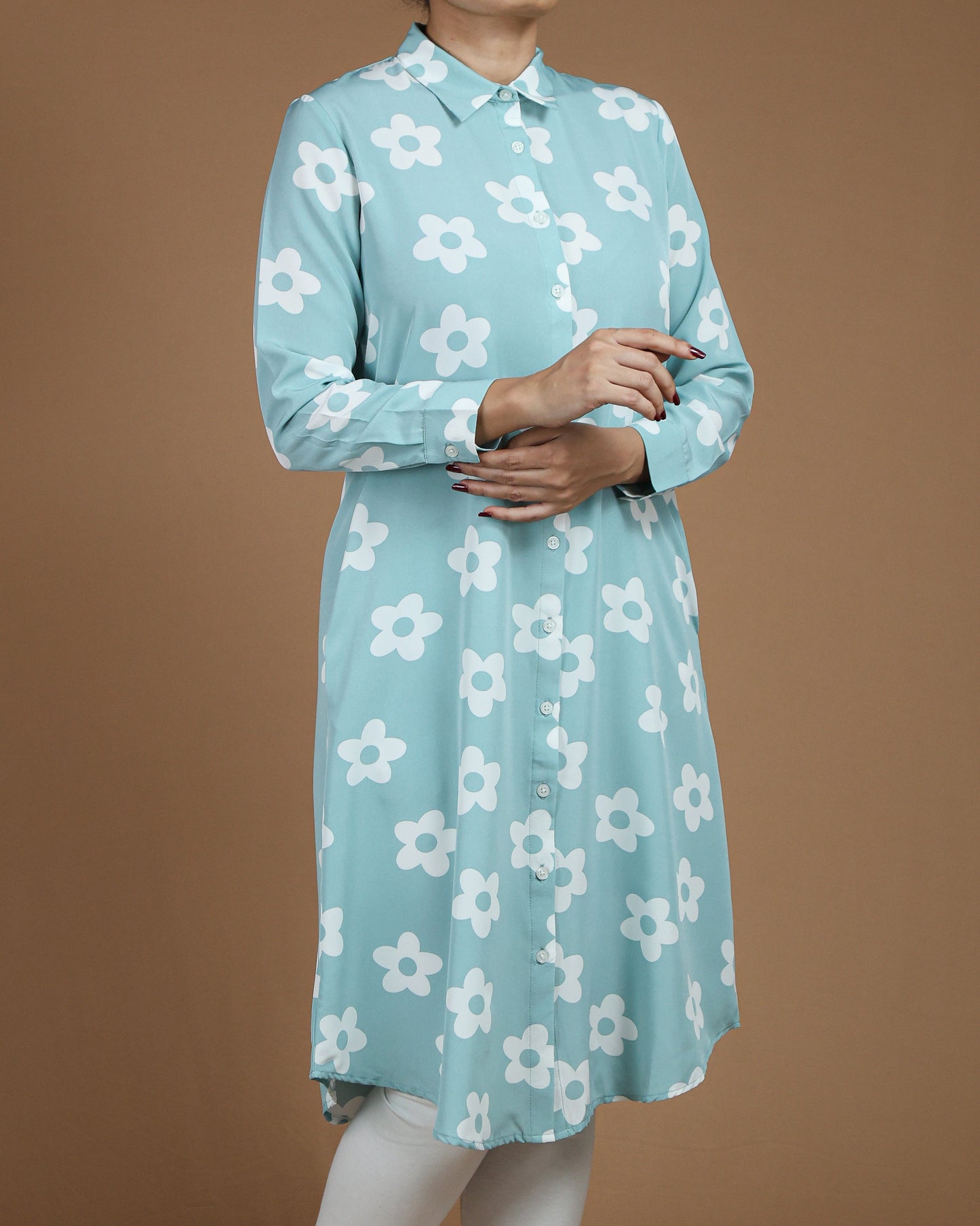 Elegant White Floral Long Shirt for Women