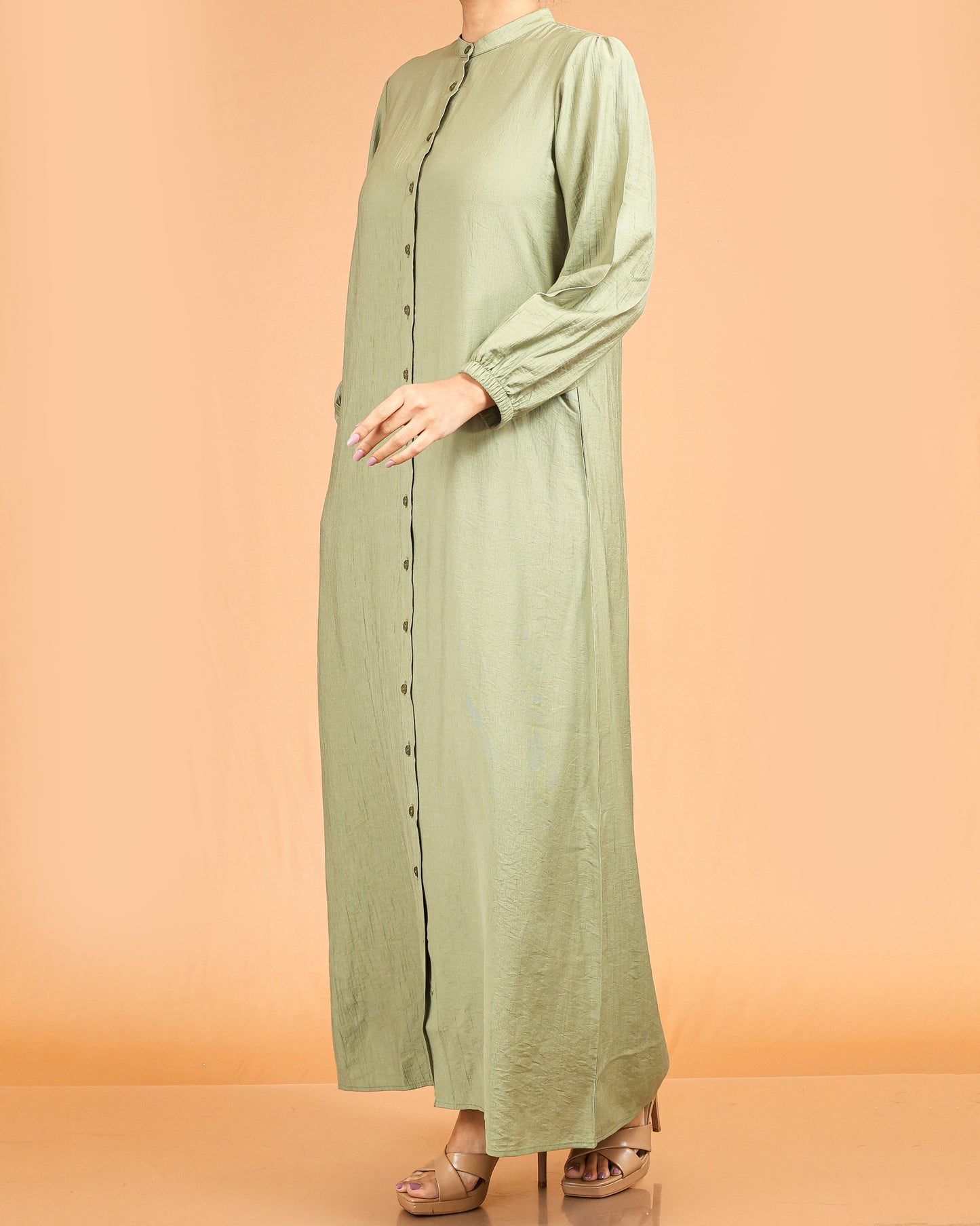 Serene Textured Full-Length Button Maxi – Green