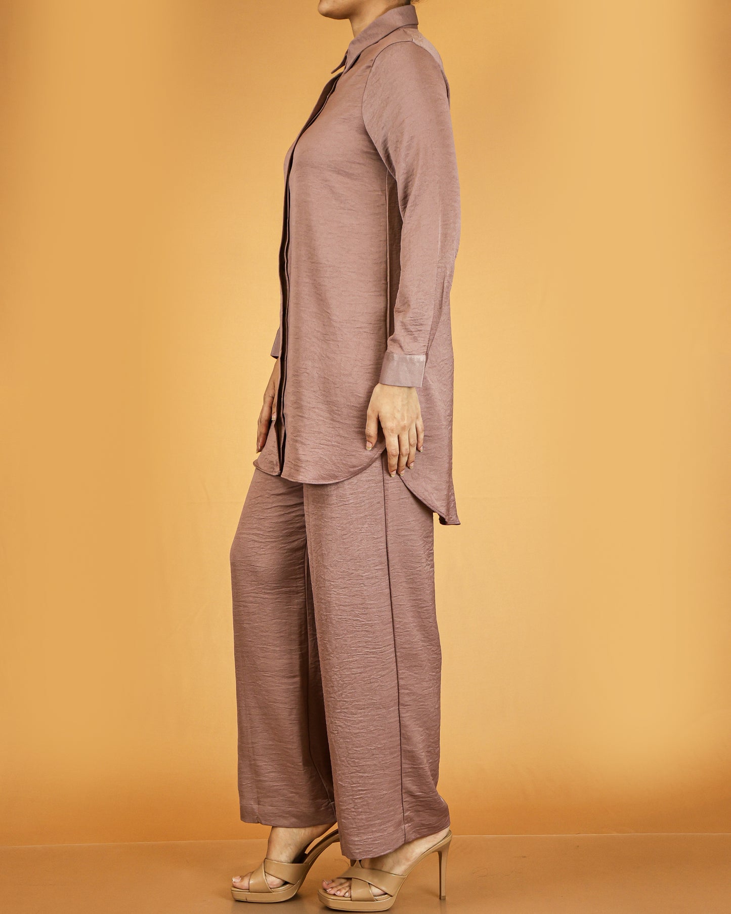 Elegant Long Shirt & Wide-Leg Pant Co-ord Set