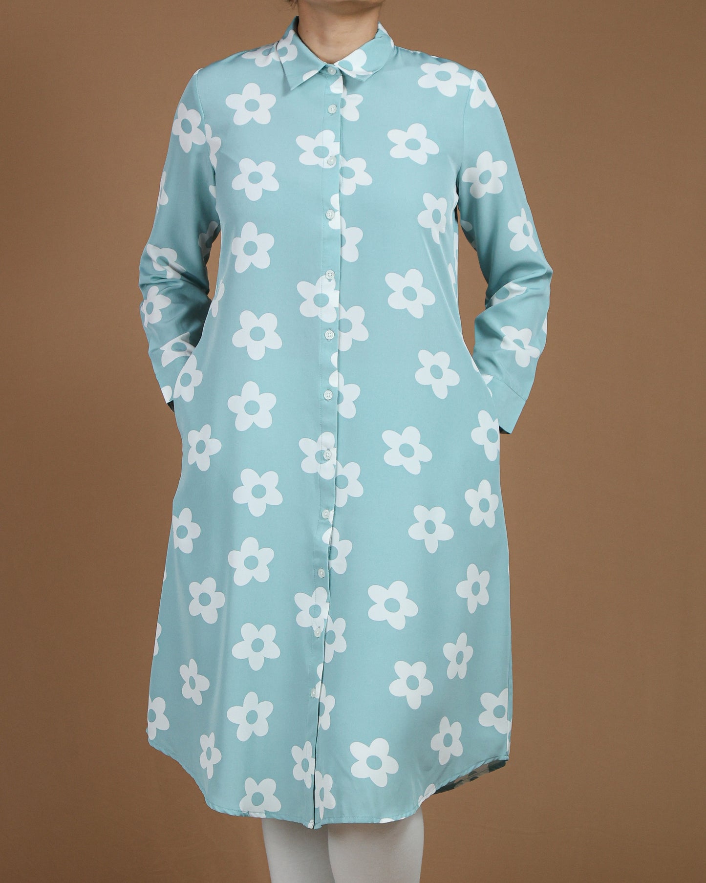 Elegant White Floral Long Shirt for Women