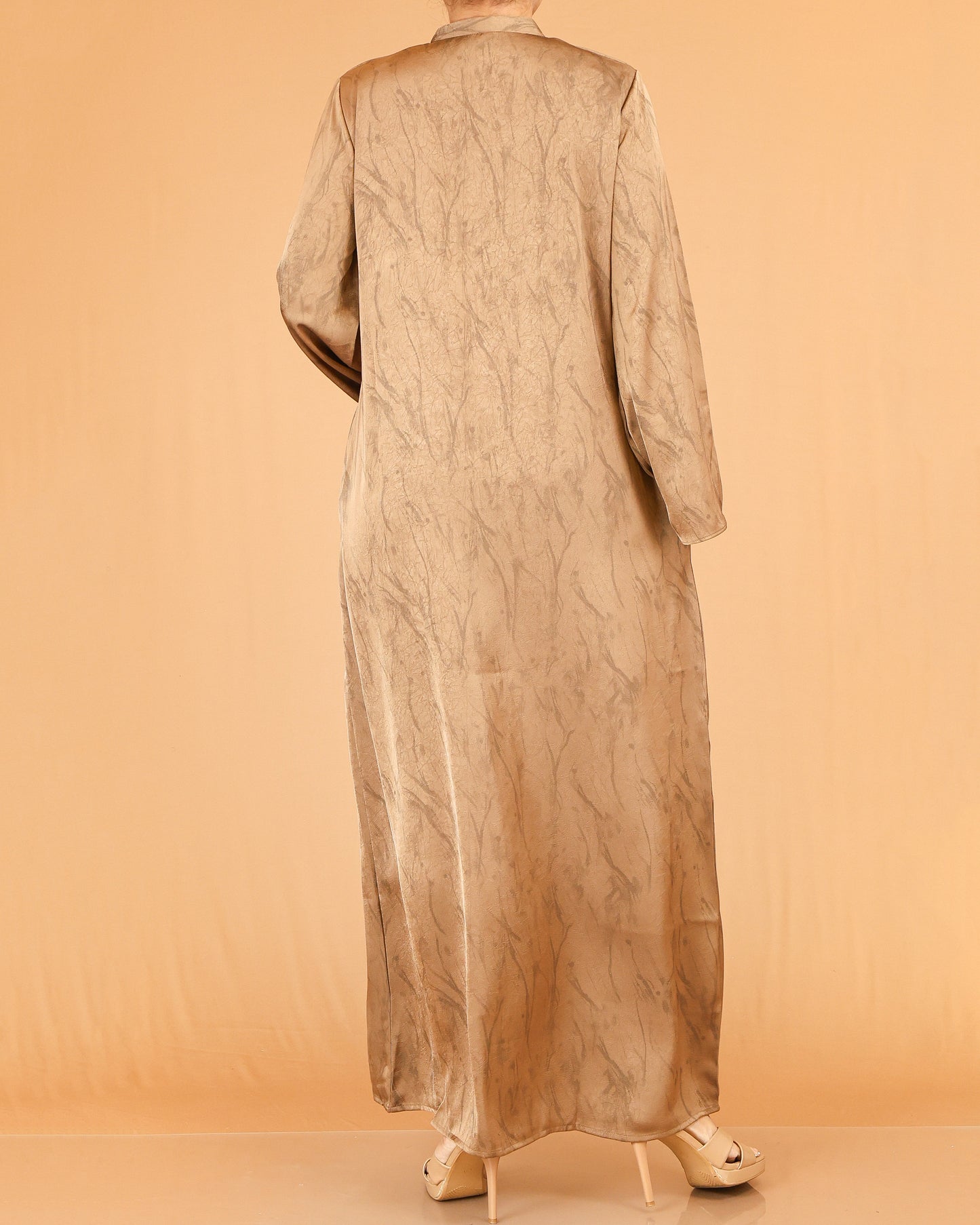 Brown Marble Print Abaya Maxi with Front Button Detail