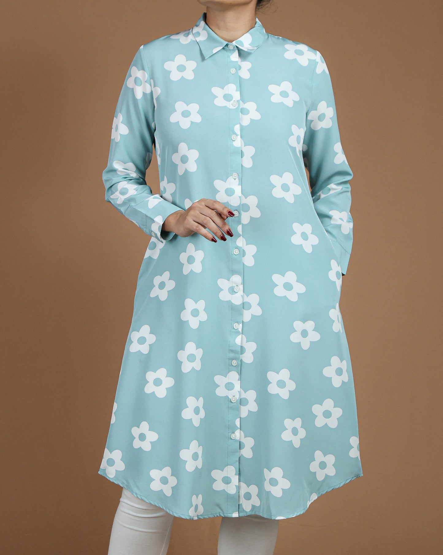 Elegant White Floral Long Shirt for Women