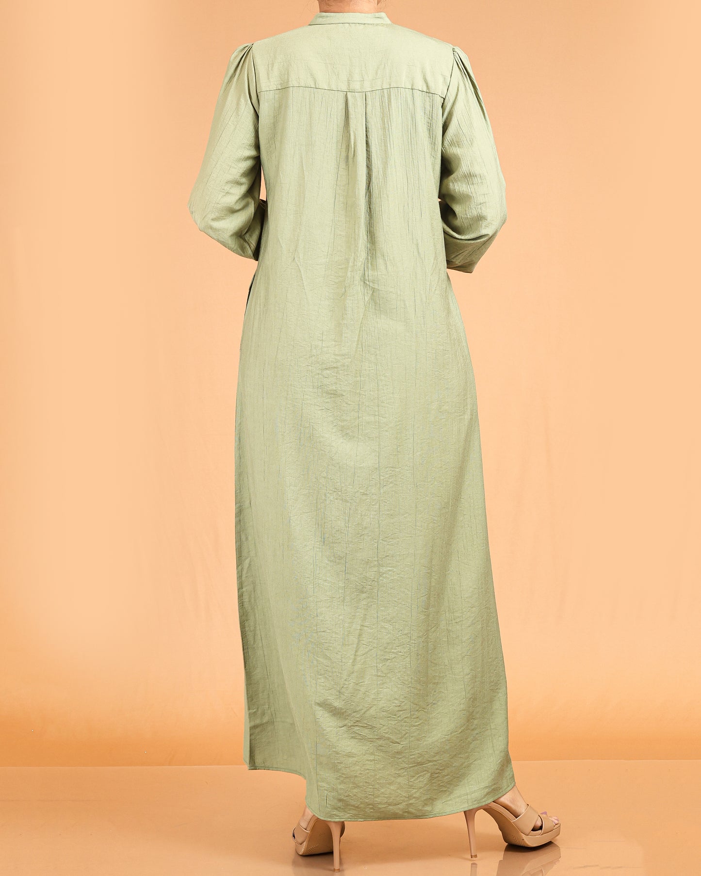 Serene Textured Full-Length Button Maxi – Green