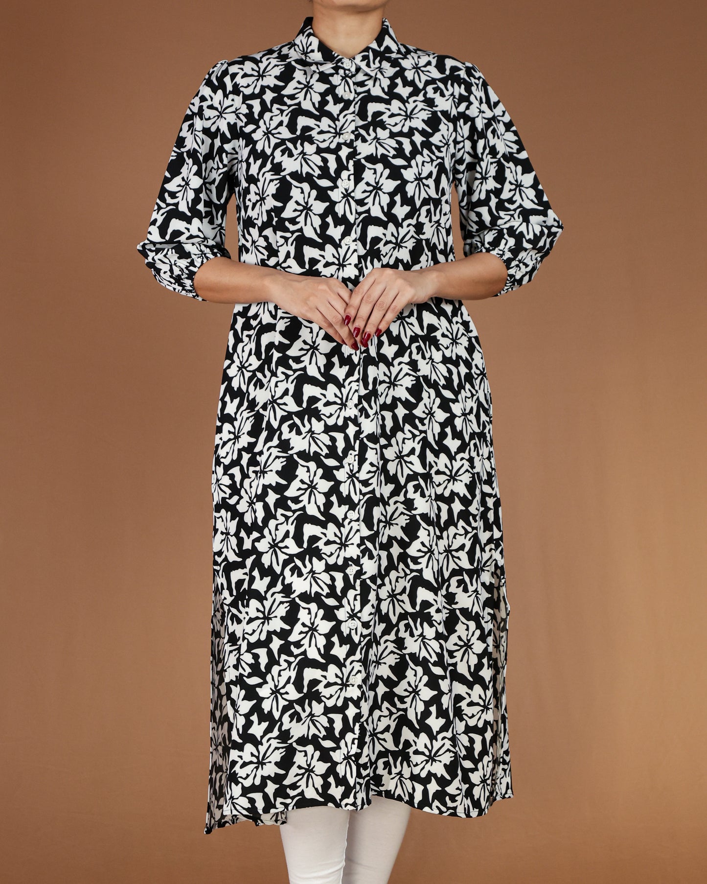 Floral Button-Down Midi Shirt Dress