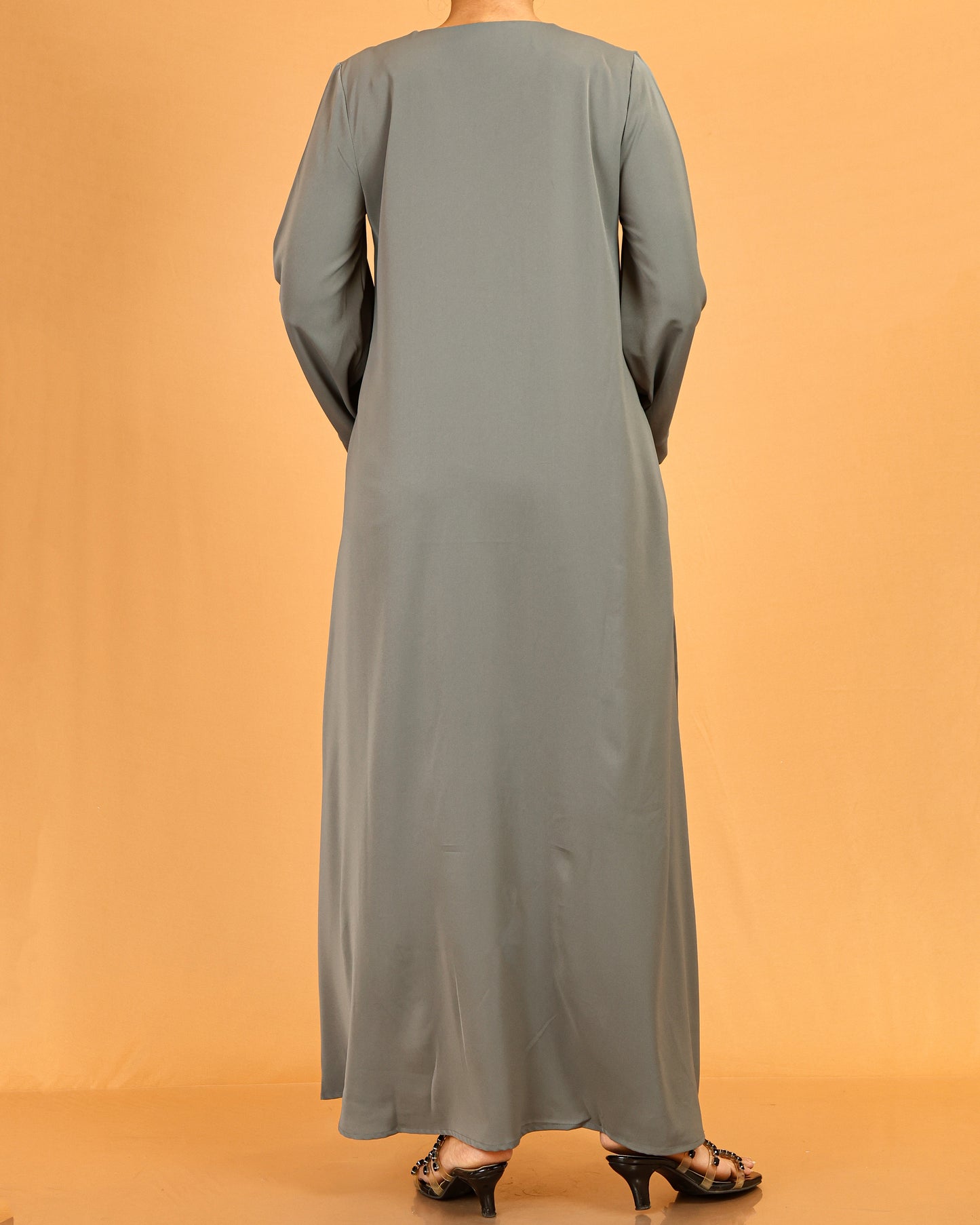 Button-Front Flared Sleeve Abaya Maxi – Grey