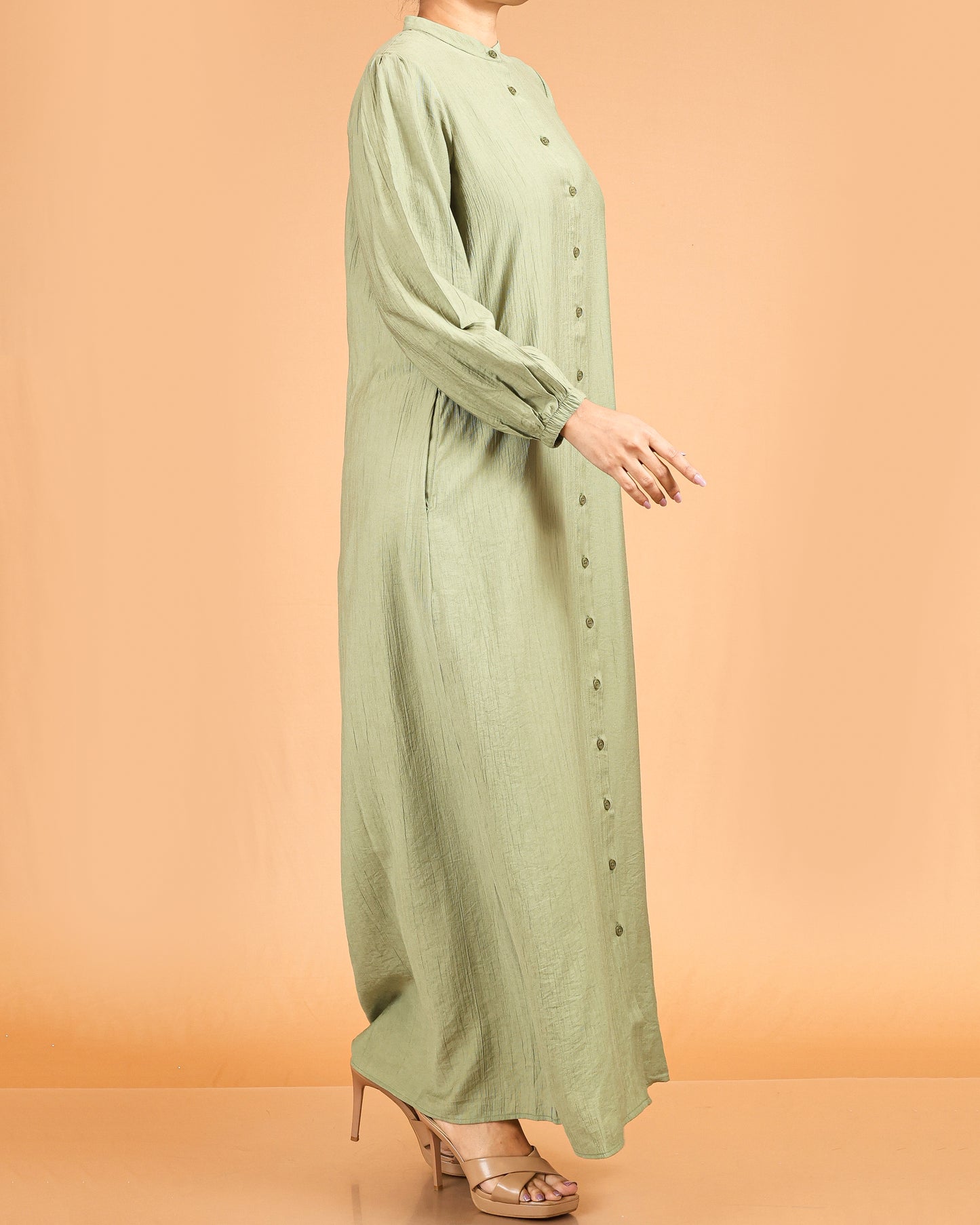 Serene Textured Full-Length Button Maxi – Green