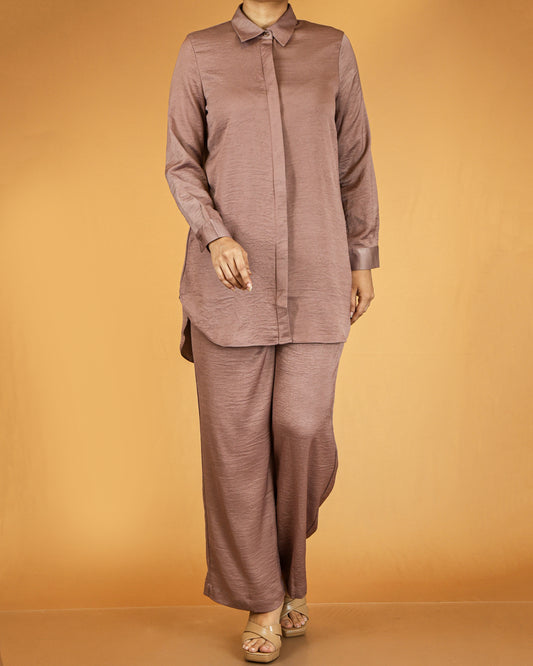 Elegant Long Shirt & Wide-Leg Pant Co-ord Set