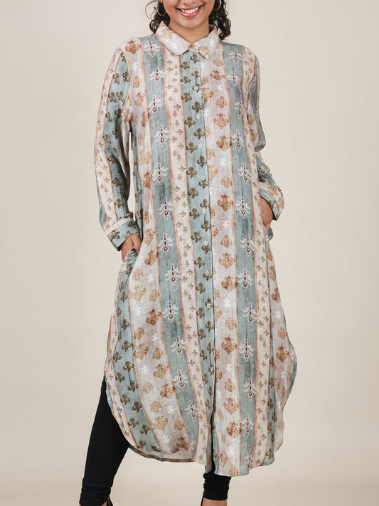 Nerissa Sage Stripe Print Shirt Dress