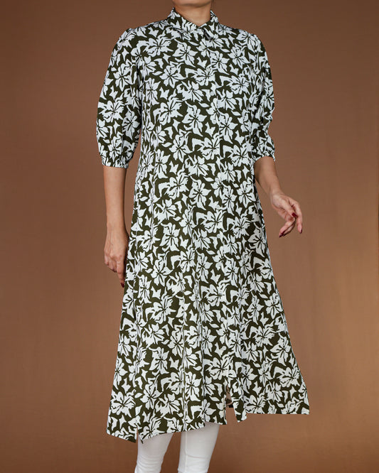 Floral Button-Down Midi Shirt Dress