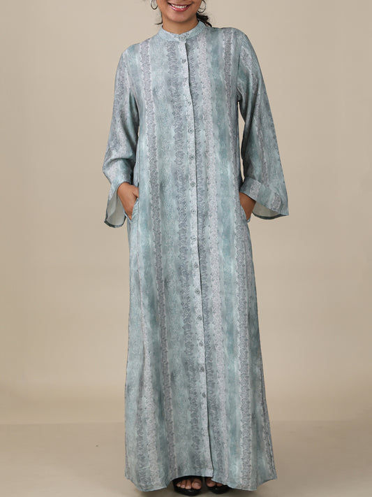Amaya Mist Blue Print Abaya