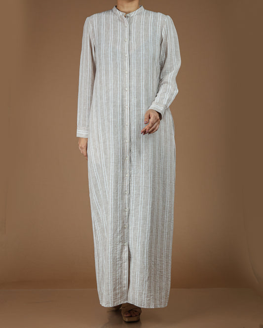 Classic Striped Linen-Cotton Maxi Shirt Dress