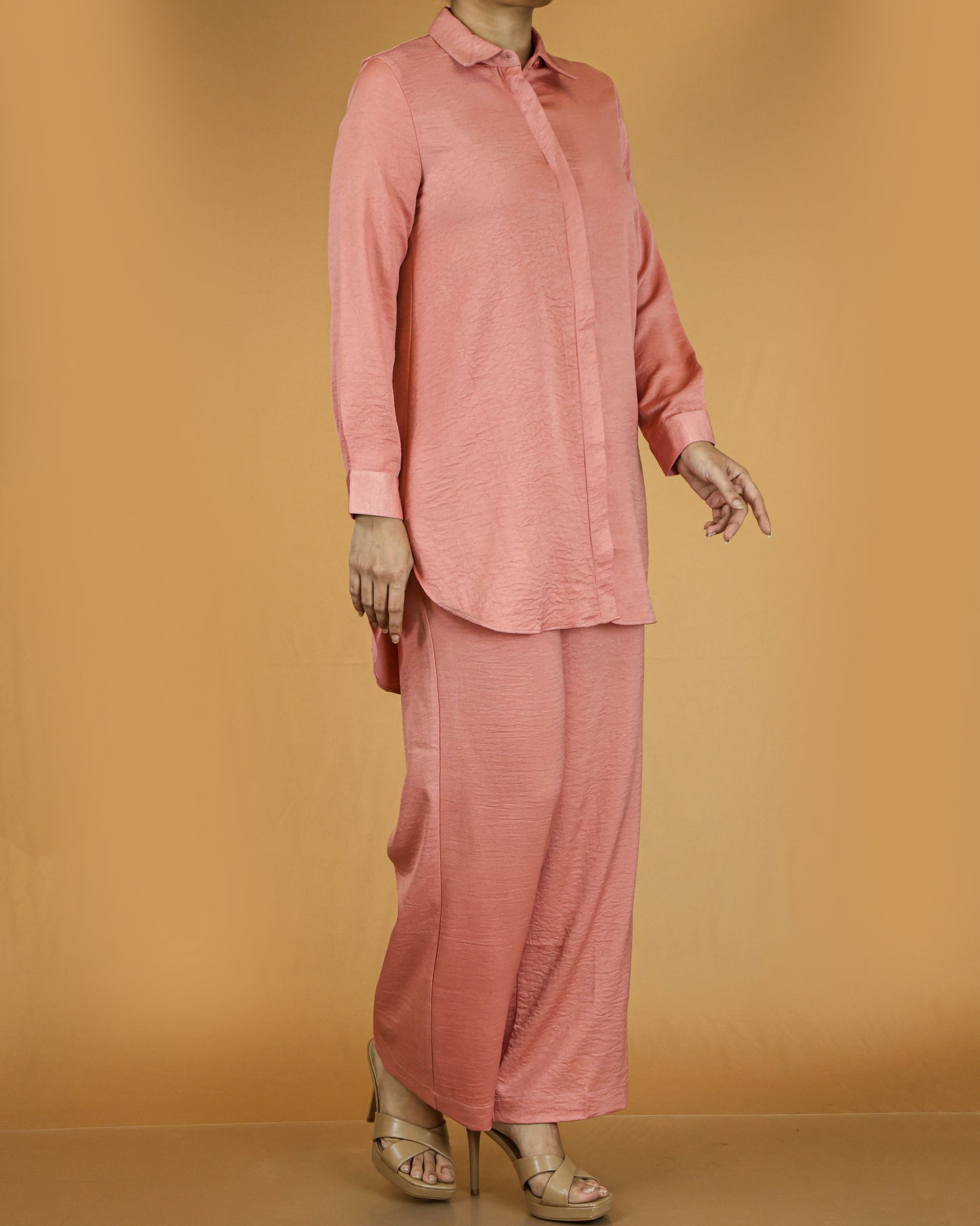Elegant Long Shirt & Wide-Leg Pant Co-ord Set