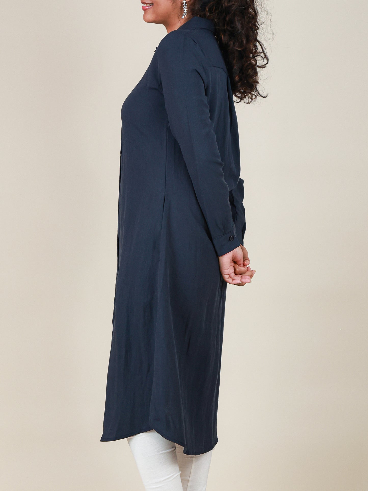 Arlette Button Front Shirt Dress in Midnight Navy