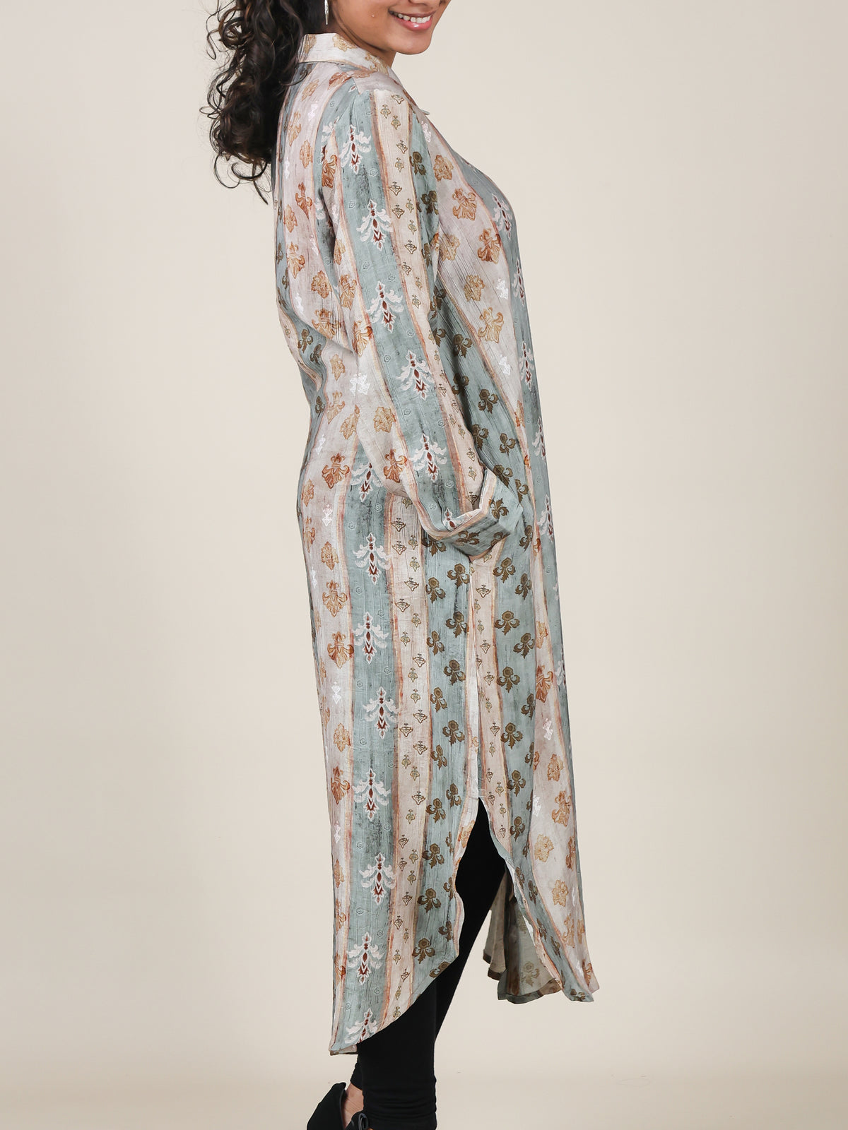 Nerissa Sage Stripe Print Shirt Dress