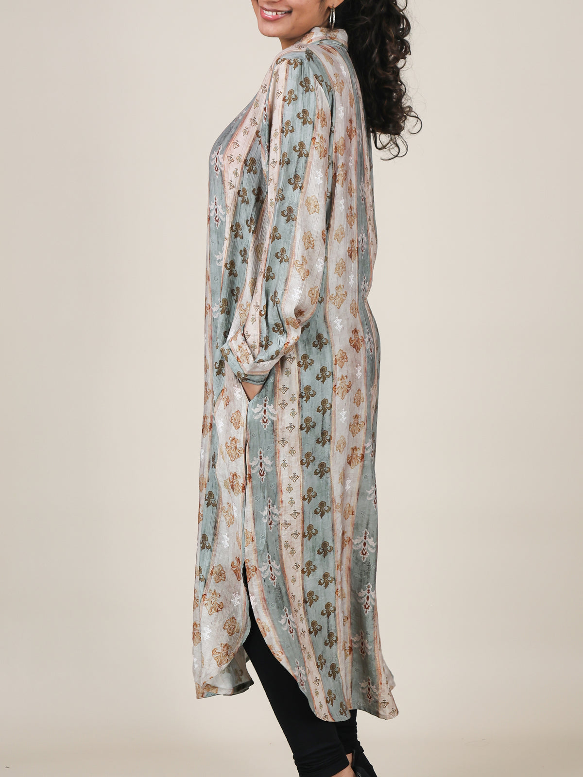 Nerissa Sage Stripe Print Shirt Dress