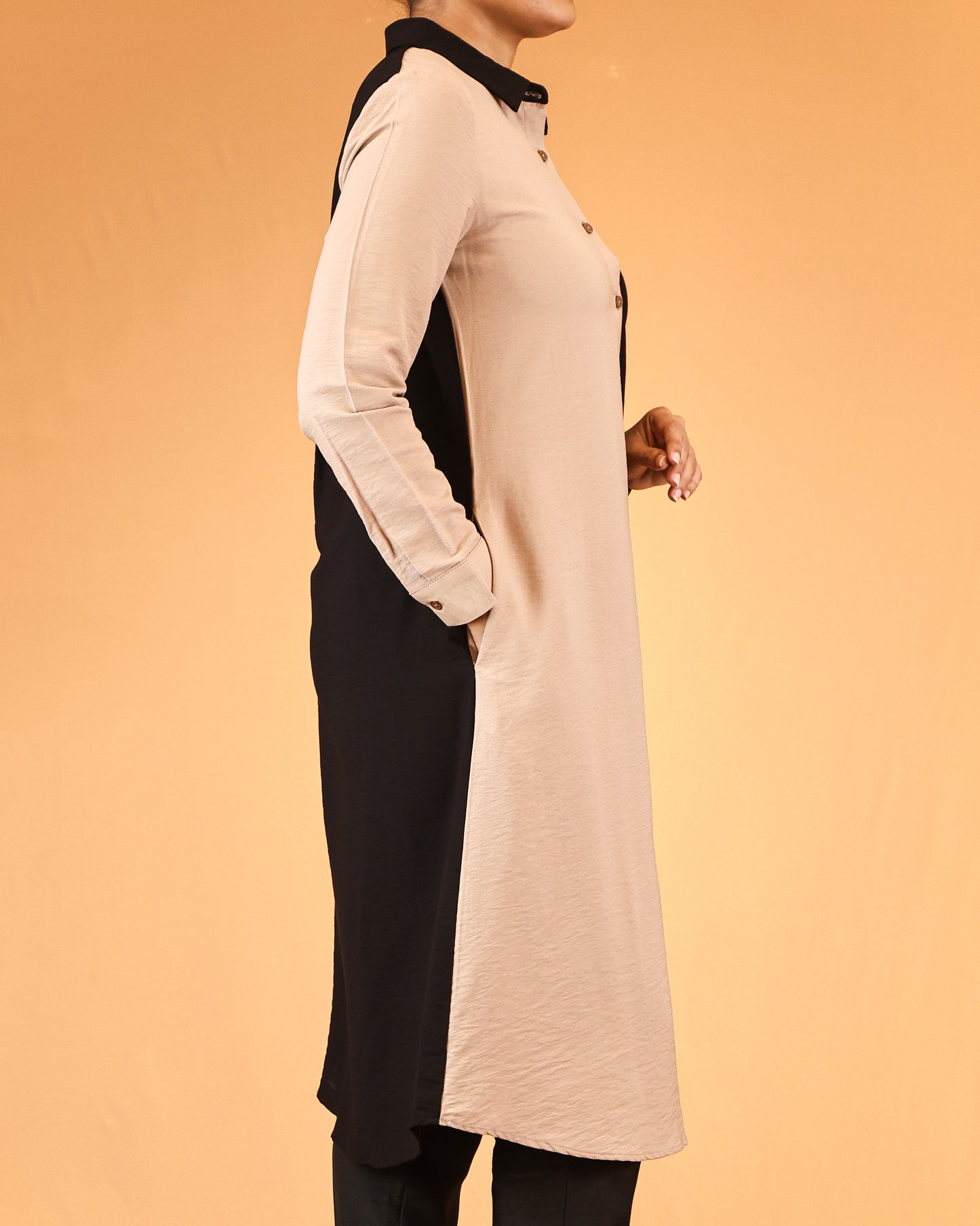 Dual-Tone Buttoned Shirt Dress