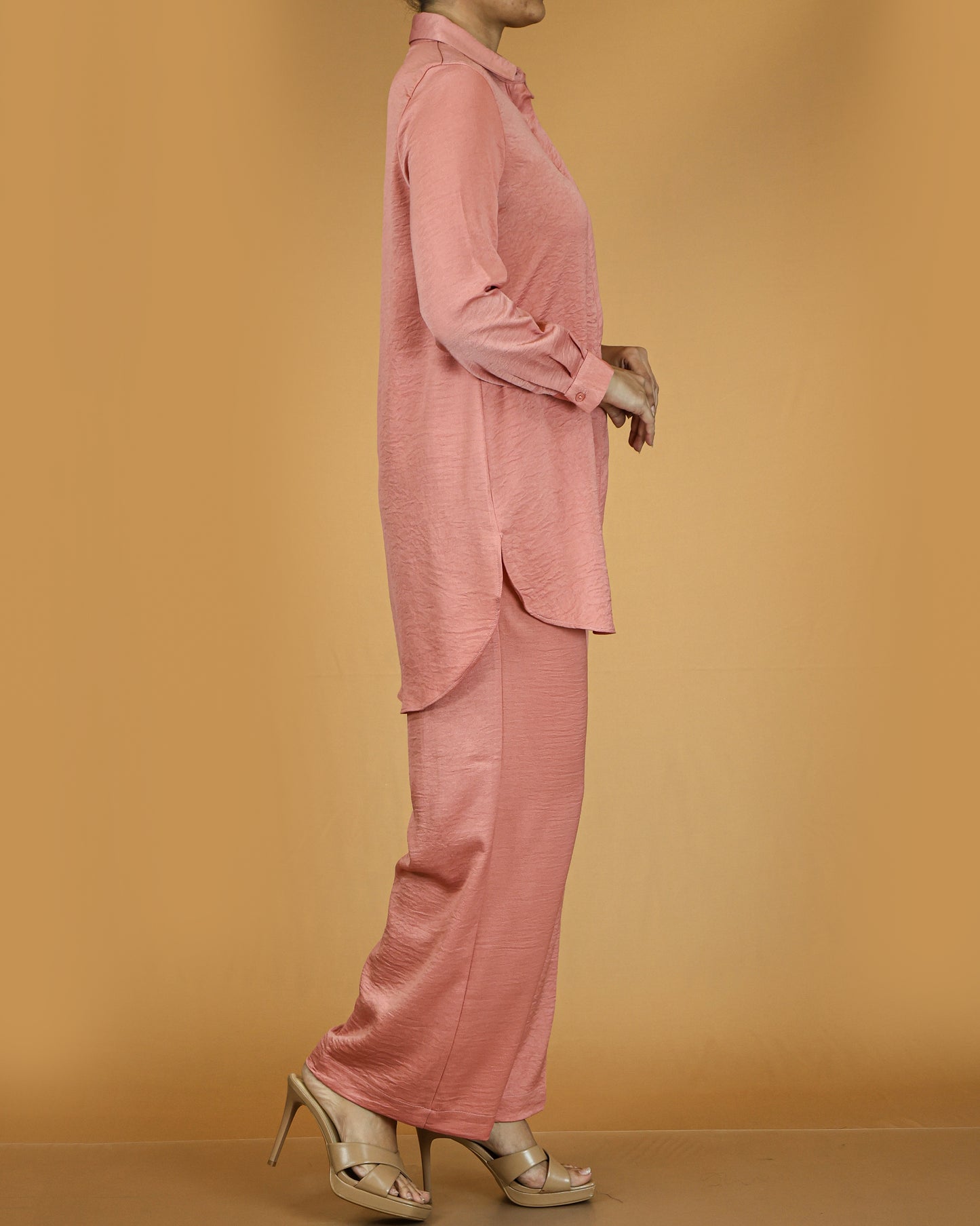 Elegant Long Shirt & Wide-Leg Pant Co-ord Set