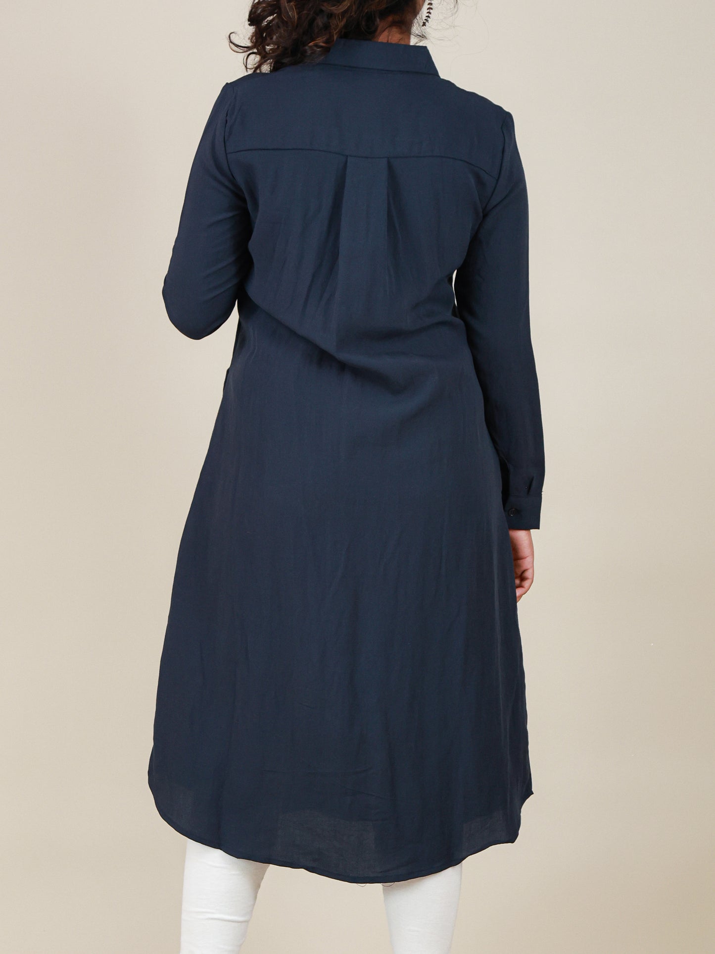 Arlette Button Front Shirt Dress in Midnight Navy