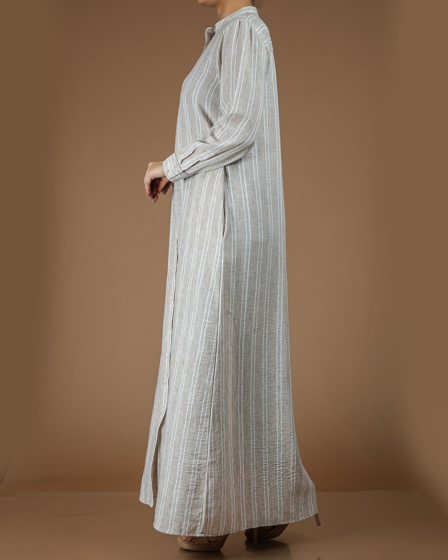 Classic Striped Linen-Cotton Maxi Shirt Dress
