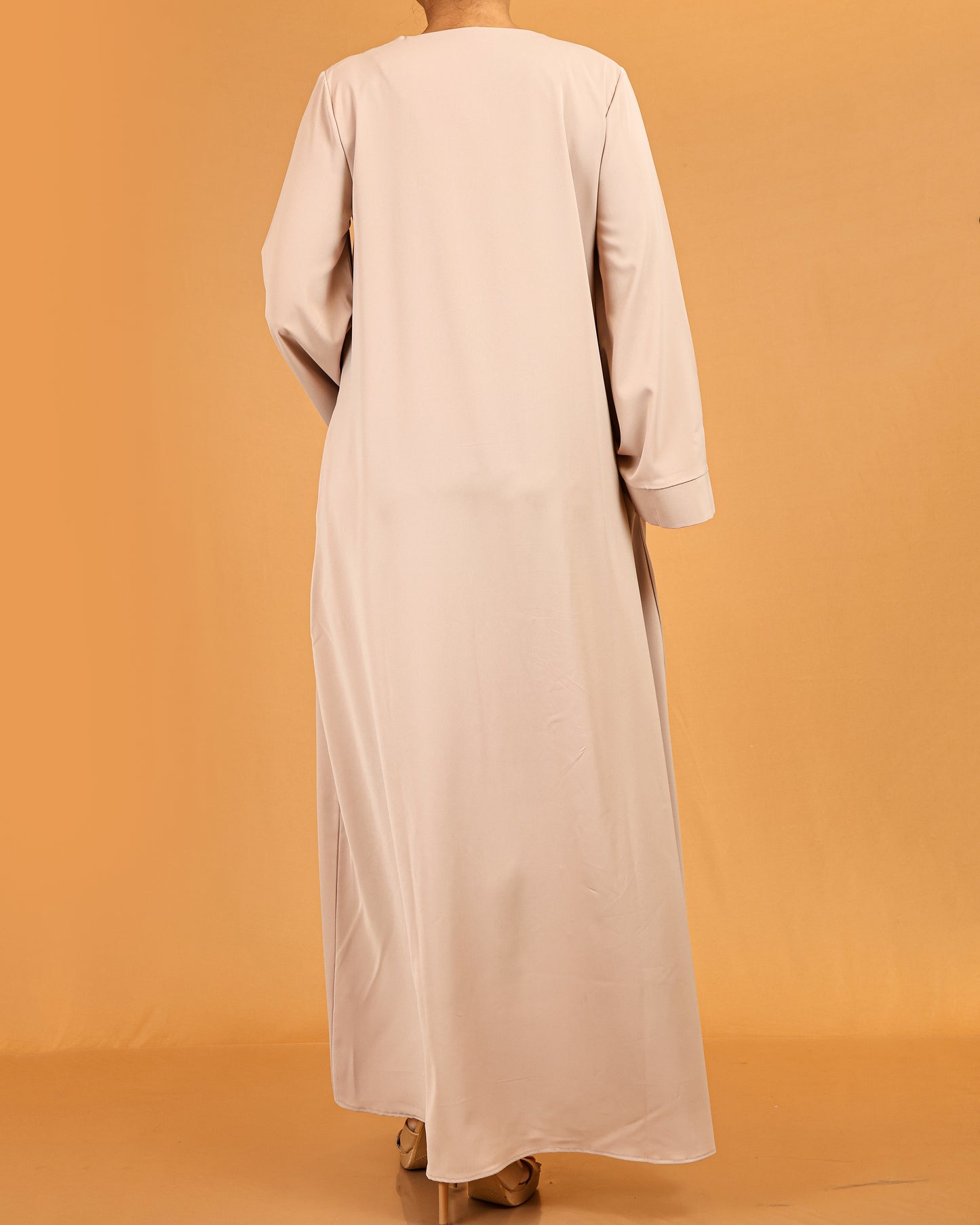 Button-Front Flared Sleeve Abaya Maxi – Beige