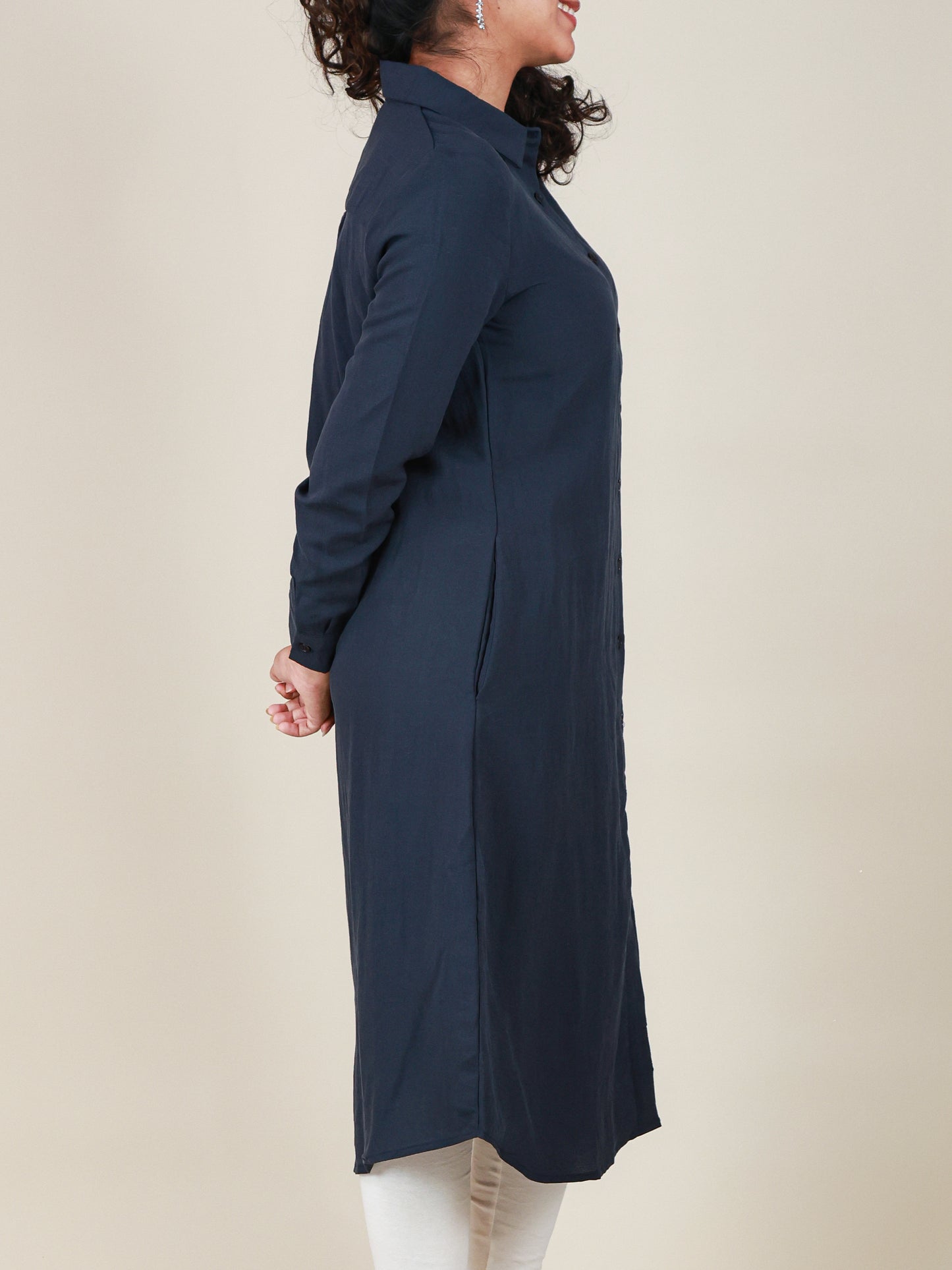 Arlette Button Front Shirt Dress in Midnight Navy