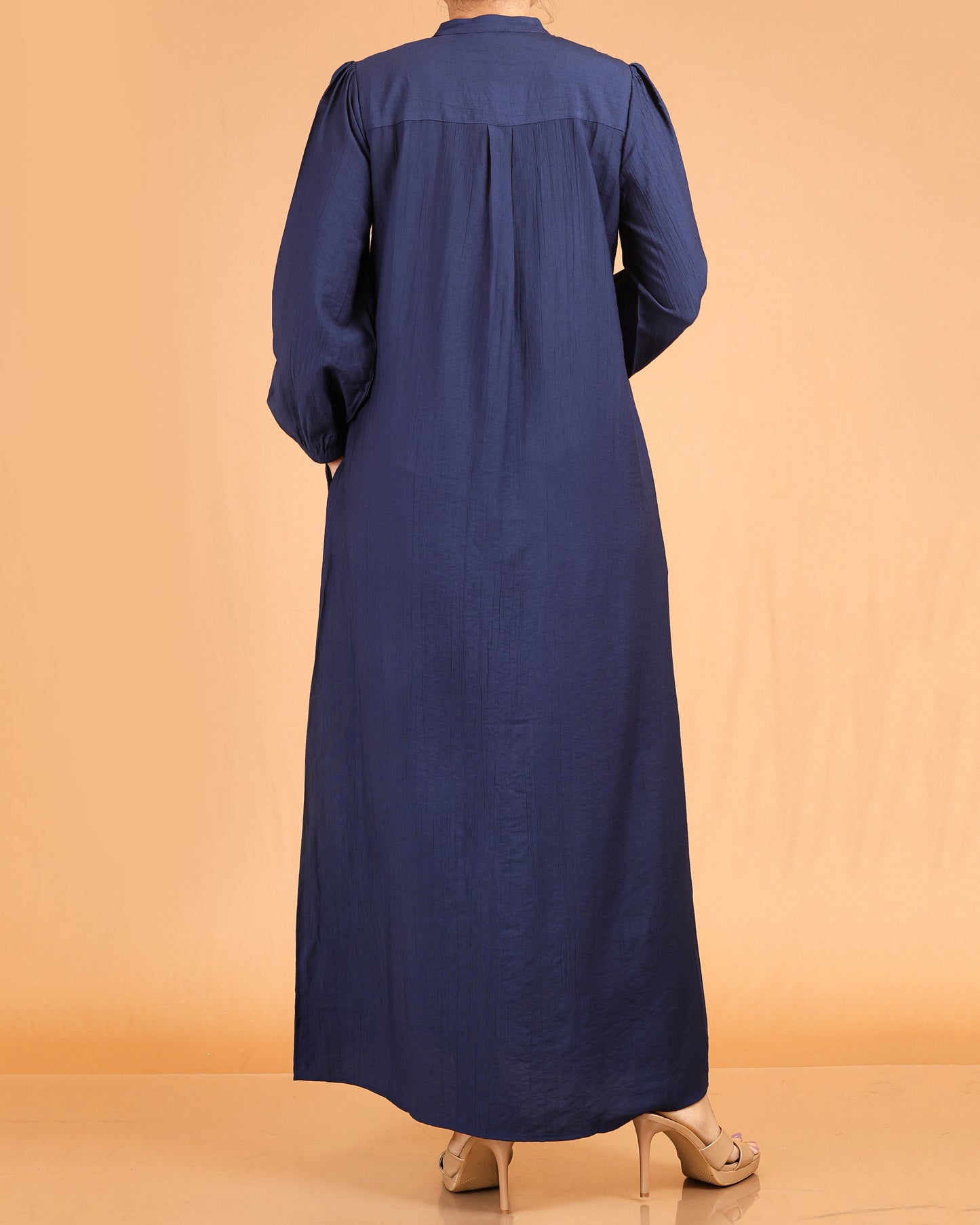Serene Textured Full-Length Button Maxi – Navy