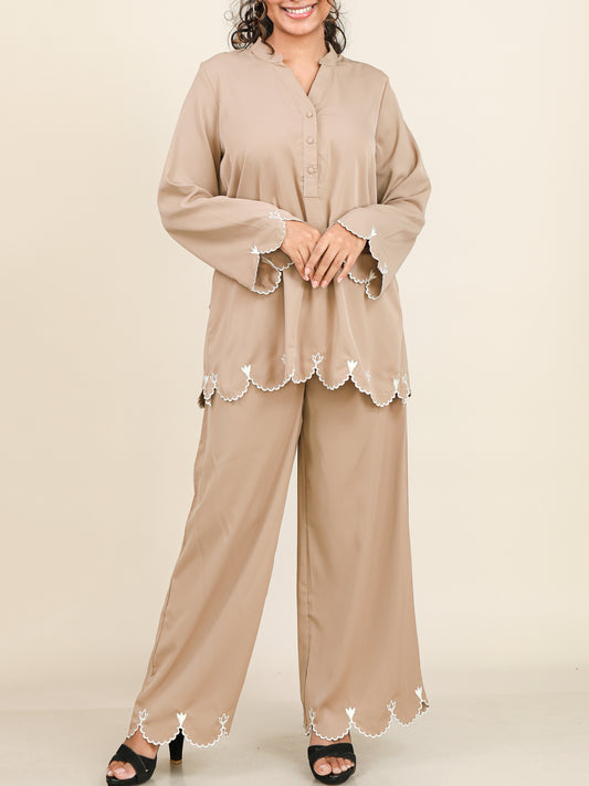 Soraya Sand Beige Embroidered Co-Ord Set