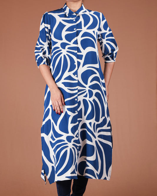 Modern Abstract Button-Down Midi Dress
