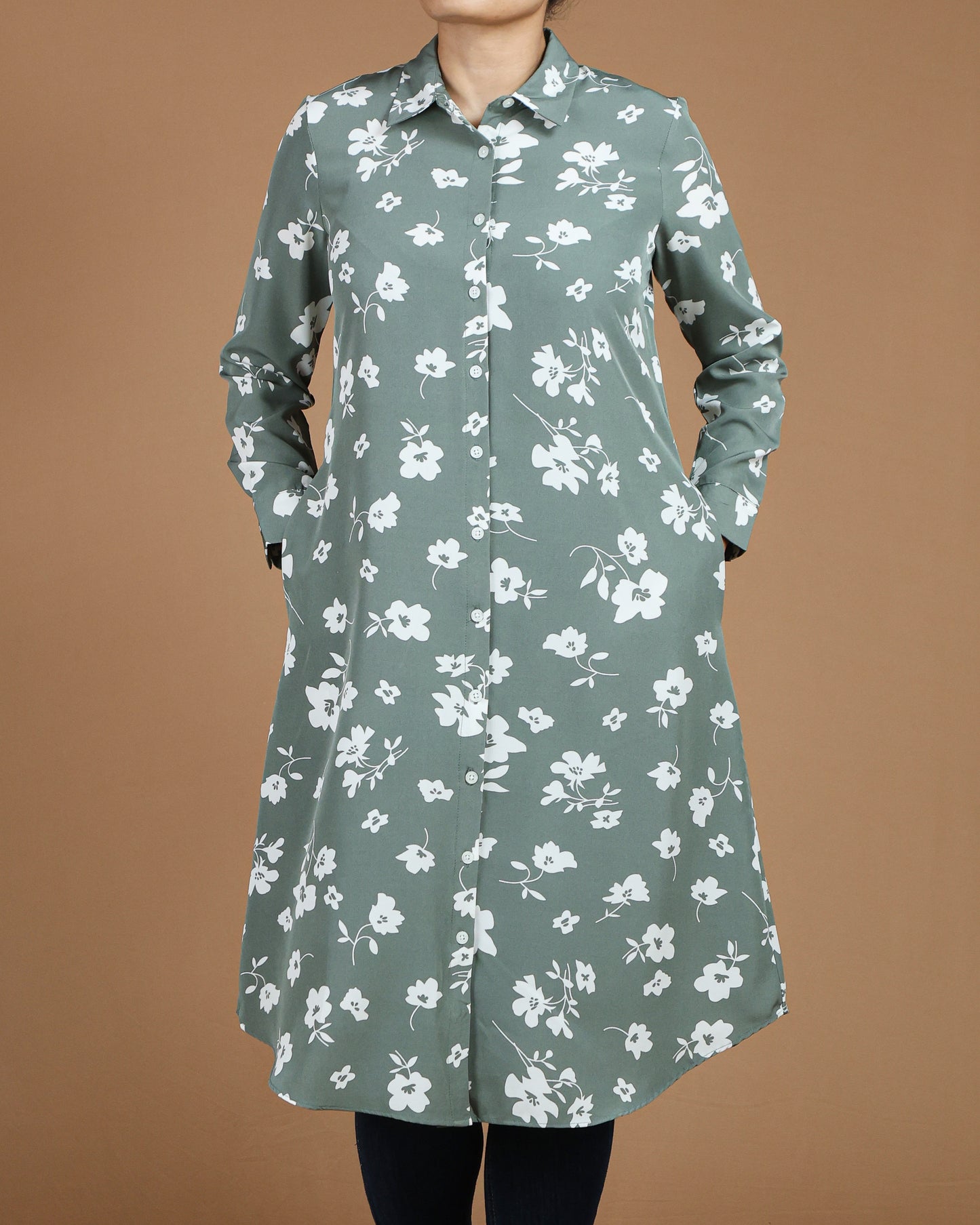 Floral Button-Down Midi Shirt Dres