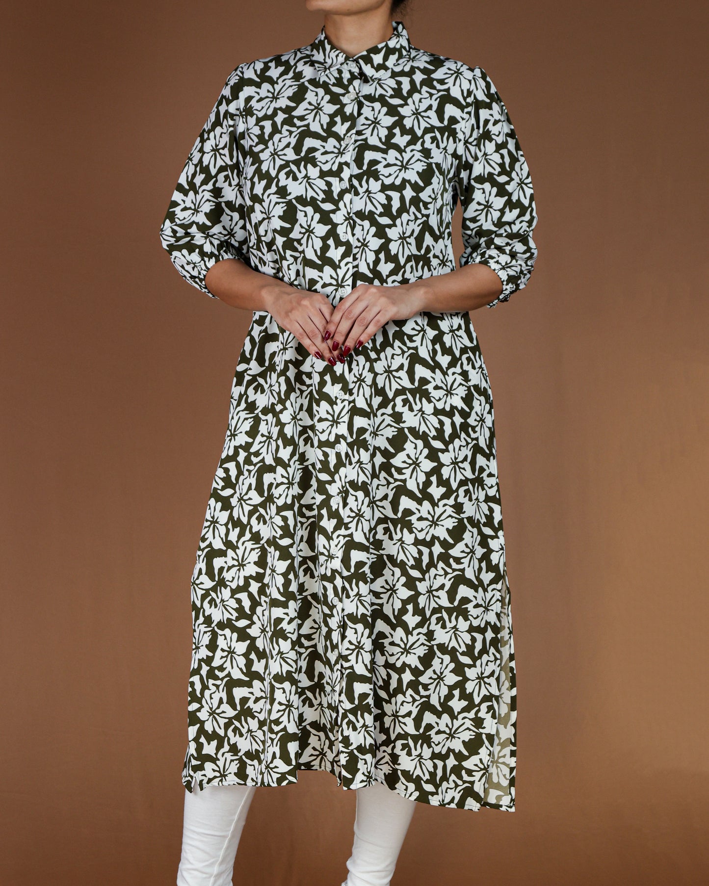 Floral Button-Down Midi Shirt Dress