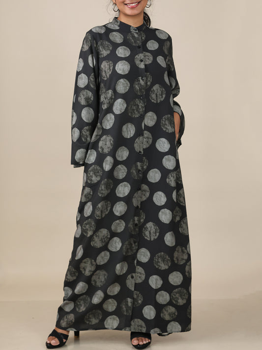 Amaya Charcoal Grey Print Abaya