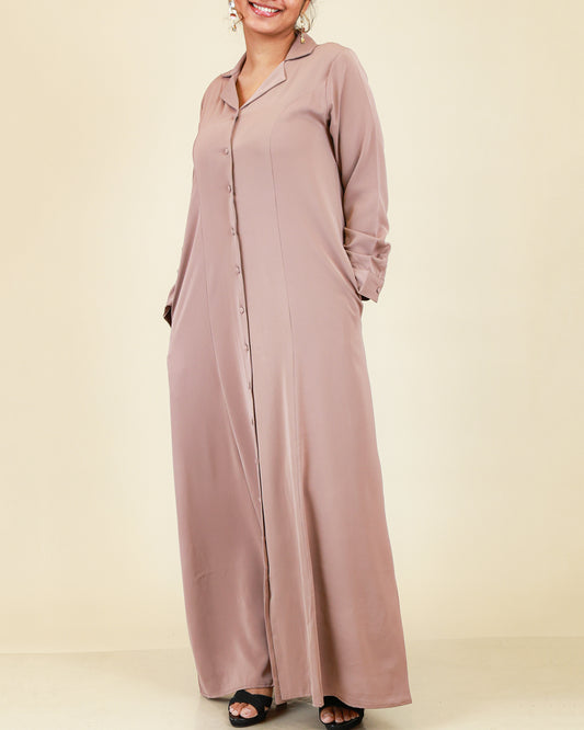 Elara Button Front Abaya in Dusty Rose