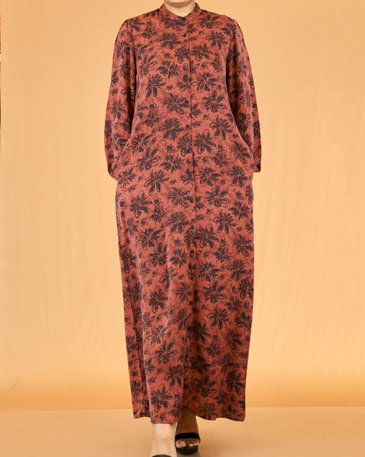 Rust Floral Print Maxi Dress